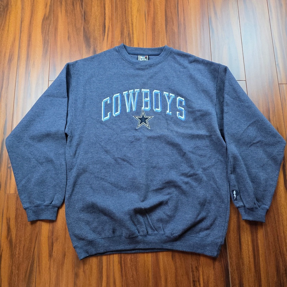 Vintage Pro Layer Dallas Cowboys Blue Waffle Knit Sweatshirt Mens Large NFL Star
